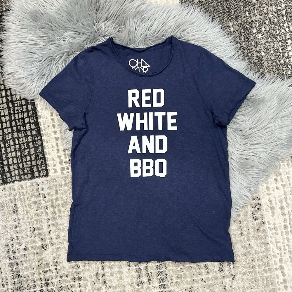 Chaser Women's Navy Blue "Red White And BBQ" Graphic T Size Medium NWT‎